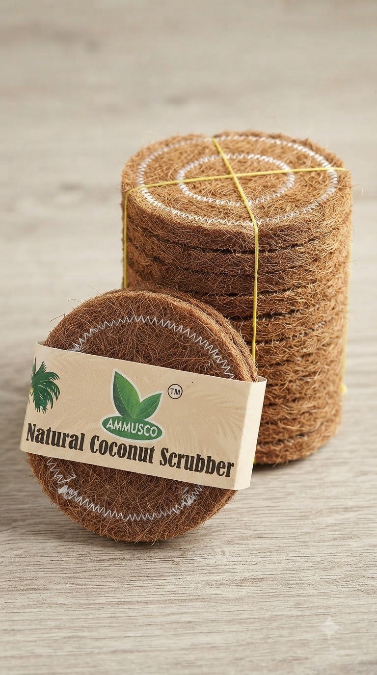 Stack of natural coconut coir scrubbers
