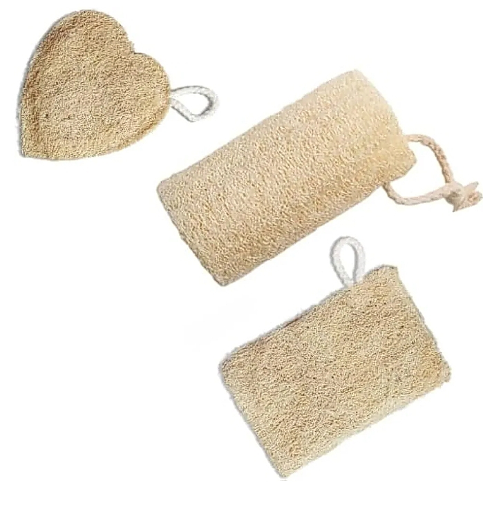 Natural loofah scrubbers in different shapes